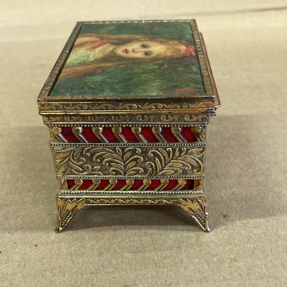 Gold vintage footed trinket box “portrait of a young girl “‎ by Renoir 1841-1919